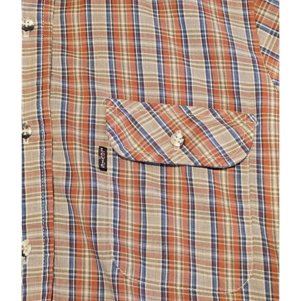 Levis Action Shirt Mens Small Orange Plaid Long Sleeve Button Down‎ Made in USA